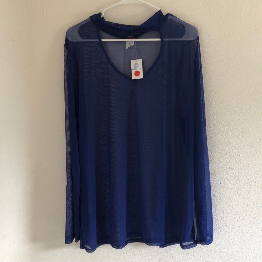 Long sleeve sheer keyhole top